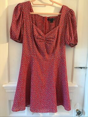 French Connection Red Mini Dress with White and Blue Print